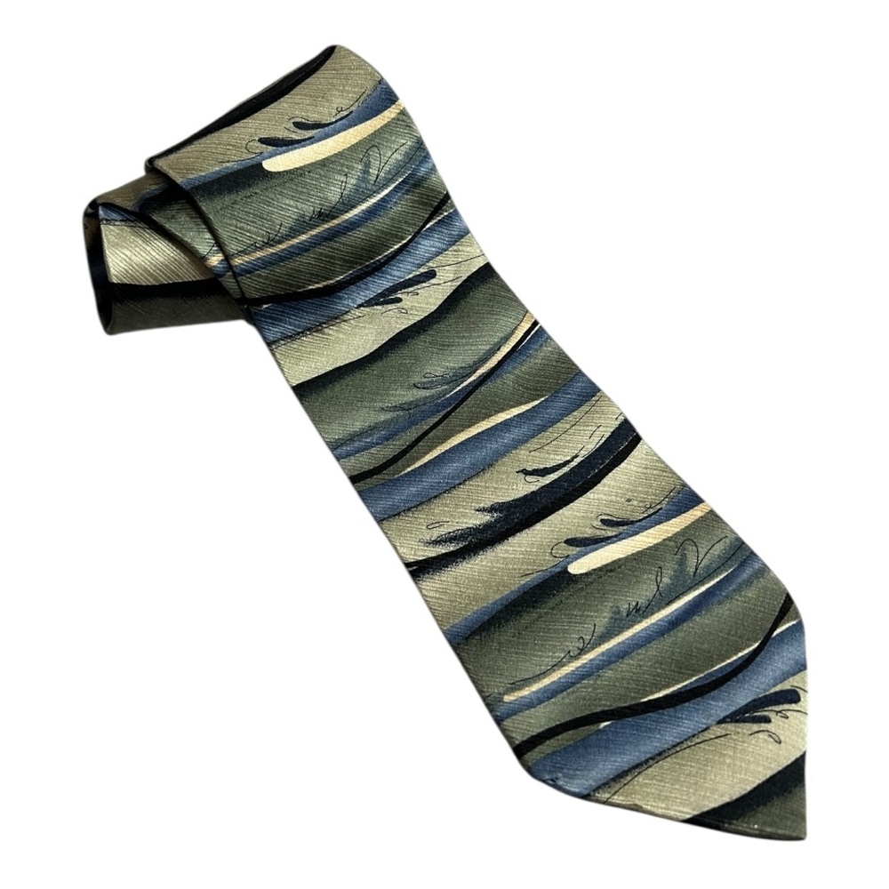 Murano Men’s Black, Gray, Blue Abstract Wave Silk Tie